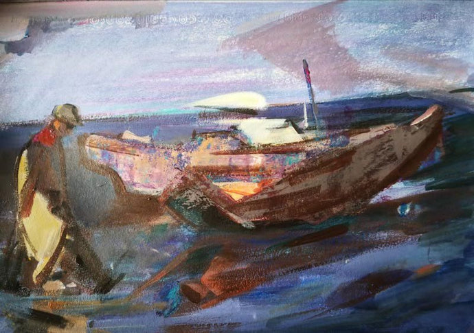 Fisher Man and The Boat | Oil Painting | Landscape Sketching