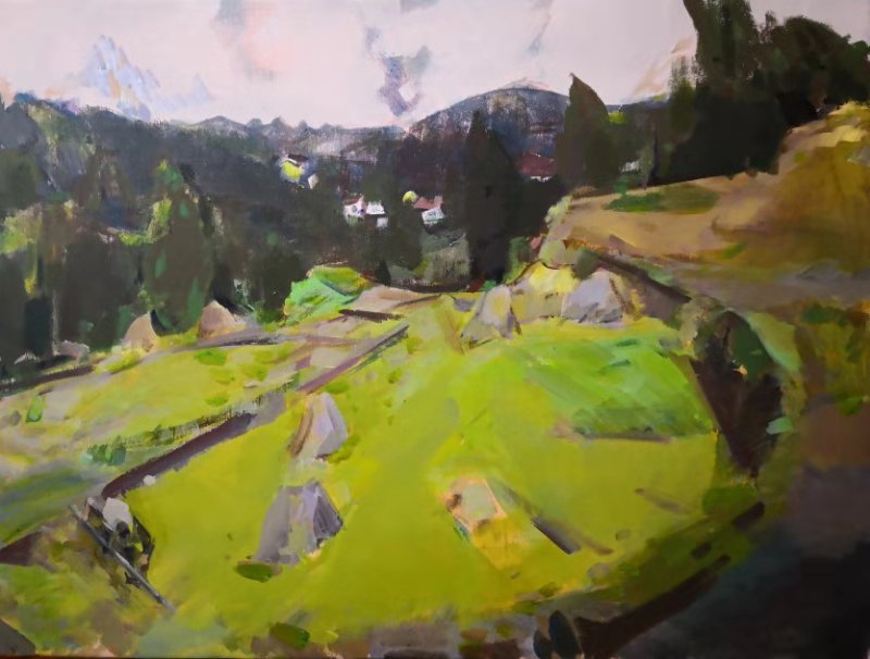 The View of Terraces | Landscape Sketching | Oil Painting